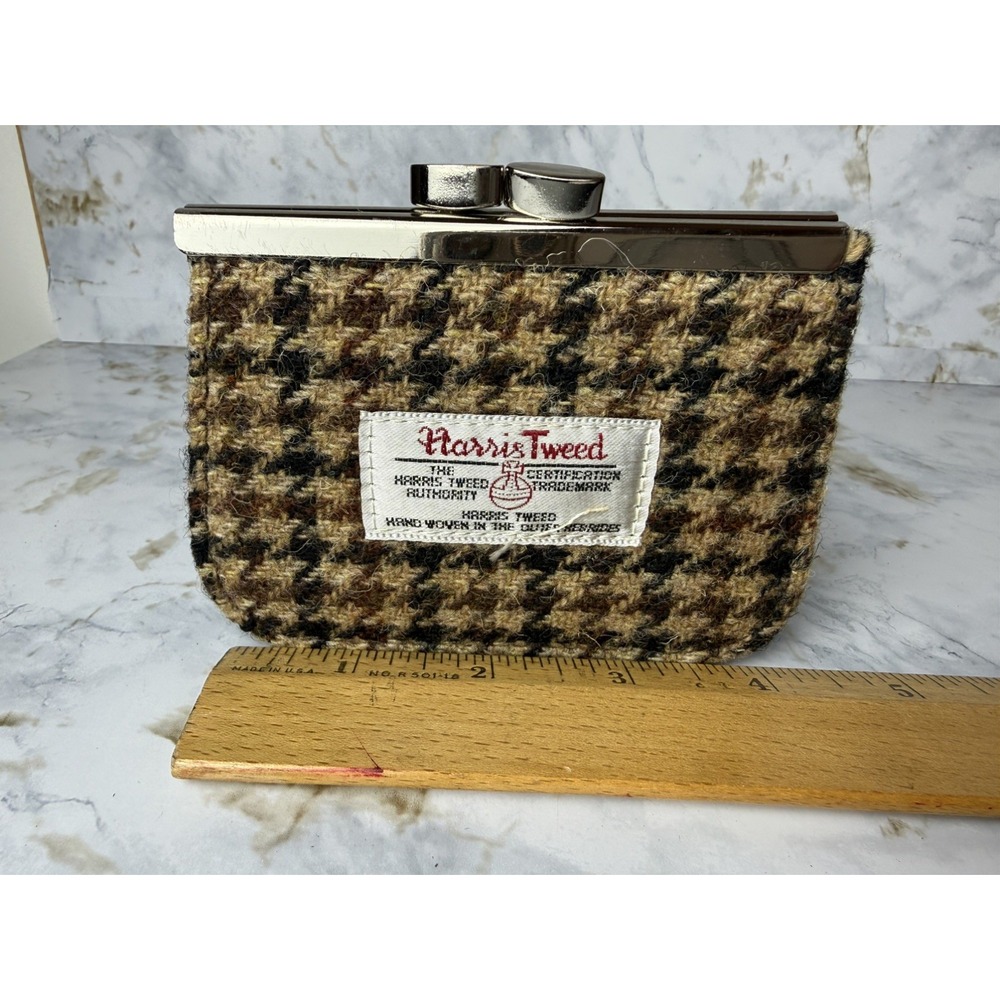 HARRIS TWEED Coin Purse Pouch Wallet SCOTLAND 100% Pure Wool Kiss Lock Clutch